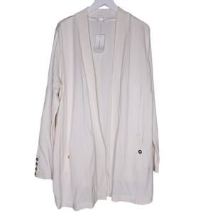 Charter Club Cardigan Sweater XL Ivory Open Front‎ Pockets Minimalist Neutral